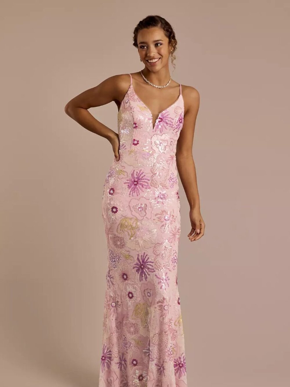 Jules & Cleo Floral Sequin Spaghetti Strap Sheath Maxi Dress (Size 2, 4, 18)
